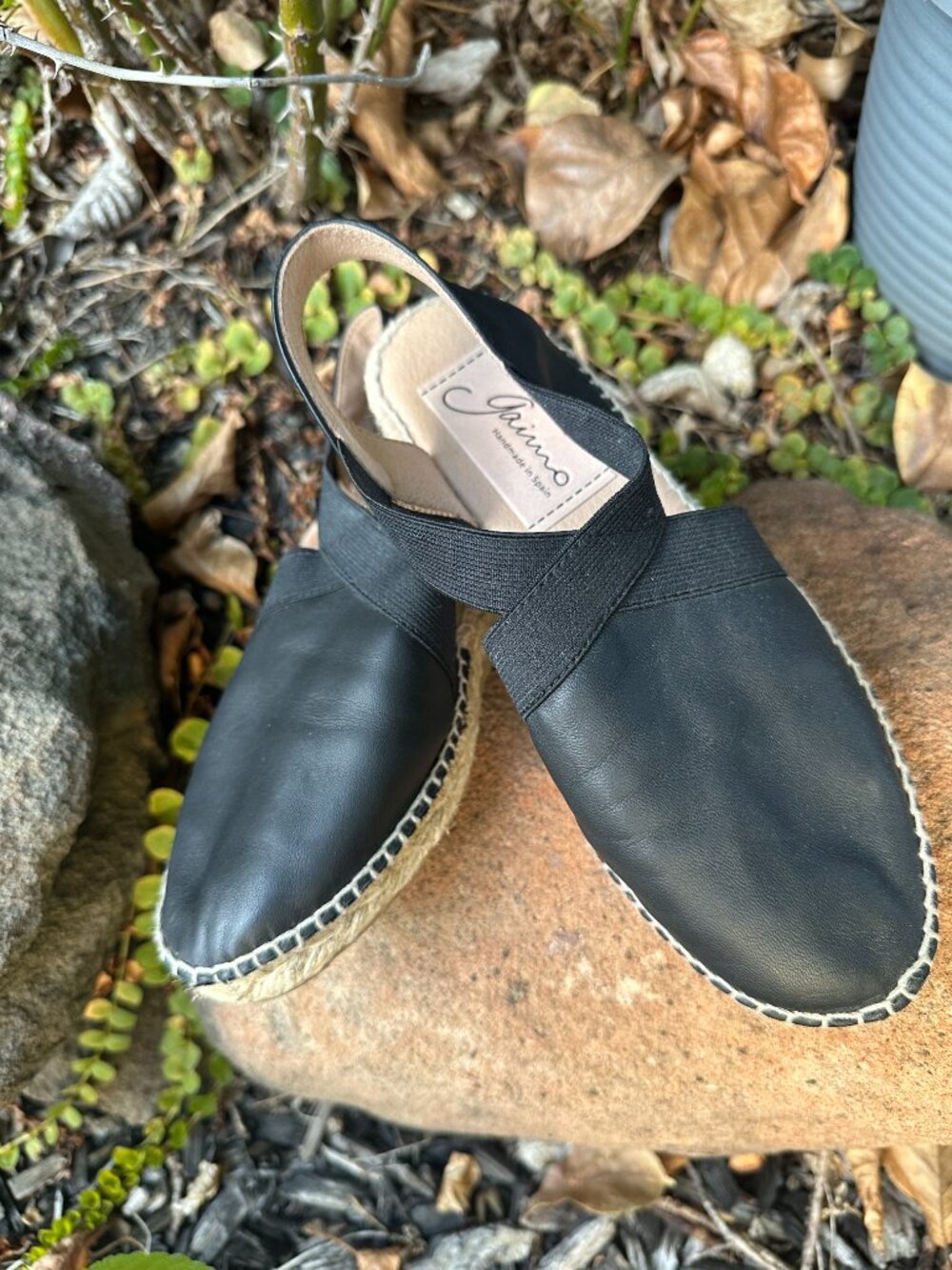 Gaimo Spain Black Leather Espadrille Slingback Flats 36